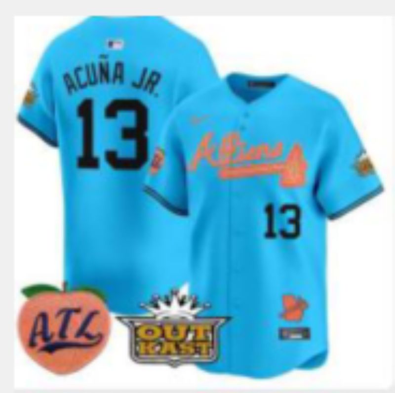 Men Atlanta Braves Nike #13 Acuna jr Light blue 5th generation Joint Name 2025 MLB Jersey 03